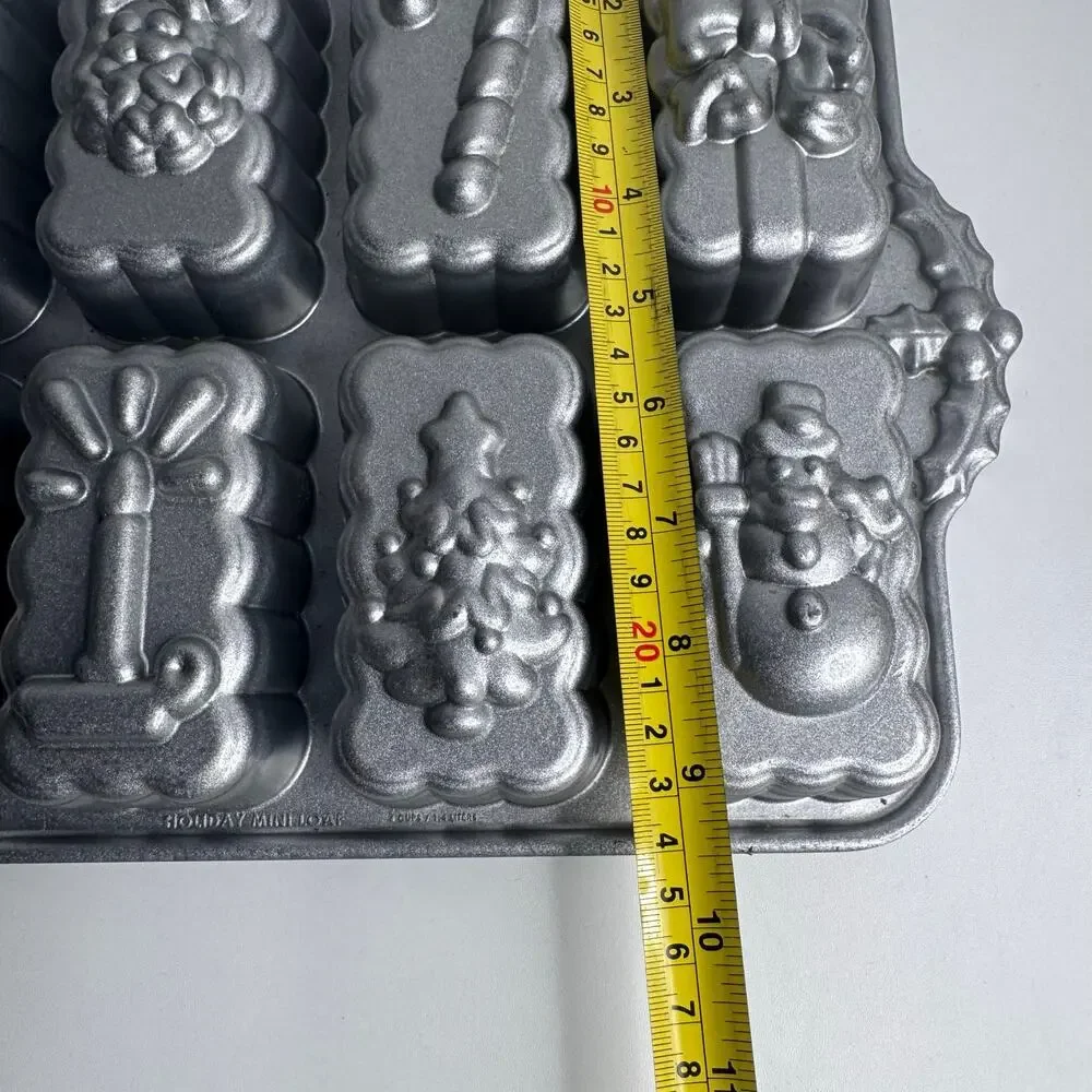 Nordic Ware Holiday Mini Loaf Baking Pan Santa Snowman Candle Christmas 8 Cup